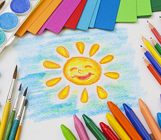 Sun and sky art with pencils