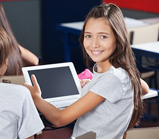 Smiling student with tablet
